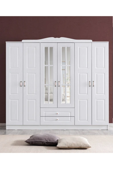 Mdf Gardırop, Country West 6 Kapılı Dolap, Beyaz - 2