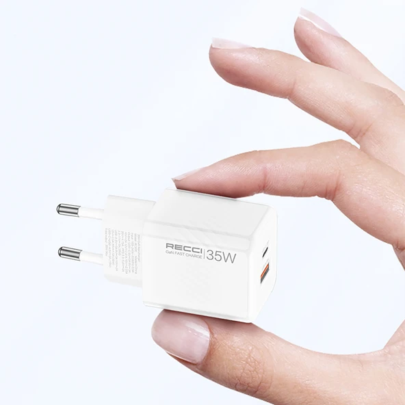 Recci RC83E Type-C PD & USB-A GaN Teknolojili QC3.0 Hızlı Şarj Başlığı 35W - 8
