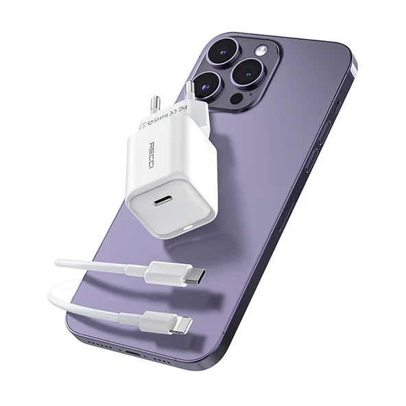 Recci RC65E Hızlı Şarj Başlığı Type-C to Lightning PD 20W Kablolu Şarj Seti - 3