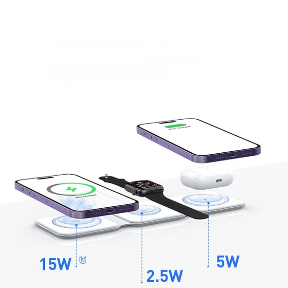Recci RCW-36 3in1 Katlanabilir Magnetik Kablosuz Şarj Standı - 2