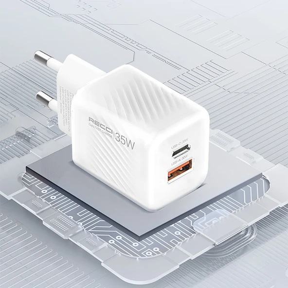 Recci RC83E Type-C PD & USB-A GaN Teknolojili QC3.0 Hızlı Şarj Başlığı 35W - 7