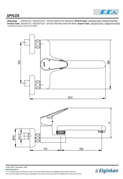 Eca Spylos Aplike Duvardan Eviye Mutfak Bataryası 102107271 - 2