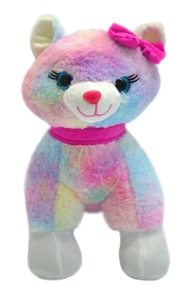 Peluş Pembe Tokalı Miyavlayan 30 cm Kedi - Resim 2