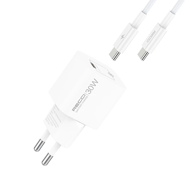 Recci RC77E GaN Teknolojili Hızlı Şarj Başlığı Type-C to Type-C PD 30W Kablolu Şarj Seti - 6