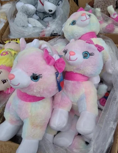 Peluş Pembe Tokalı Miyavlayan 30 cm Kedi - Resim 4