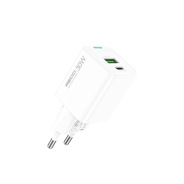 Recci RC107E Type-C PD & USB-A GaN Teknolojili Hızlı Şarj Başlığı 30W