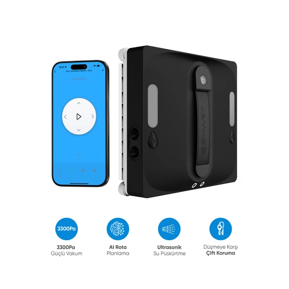 Şımart Akıllı Cam Temizleme Robotu 3300Pa Güçlü Vakum ve Akıllı Kontrol