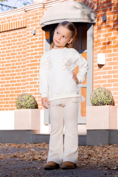 Kız Çocuk Çiçek Nakışlı Tüllü Sweatshirt MNT25K211 ürün görseli