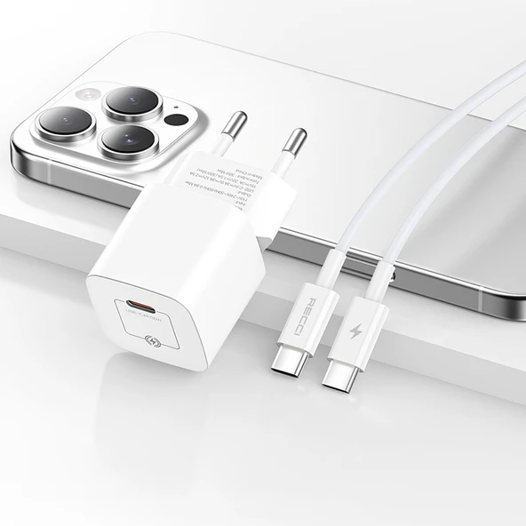 Recci RC77E GaN Teknolojili Hızlı Şarj Başlığı Type-C to Type-C PD 30W Kablolu Şarj Seti - 9