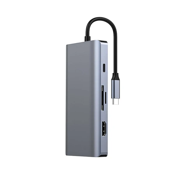 Recci RH09 Type-C to Type-C + SD/TF + USB3.0 + USB2.0 + HDMI + VGA + RJ45 Bağlantılı 9in1 Hub - Resim 7
