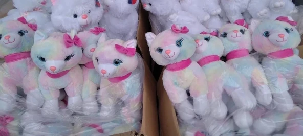 Peluş Pembe Tokalı Miyavlayan 30 cm Kedi - Resim 5