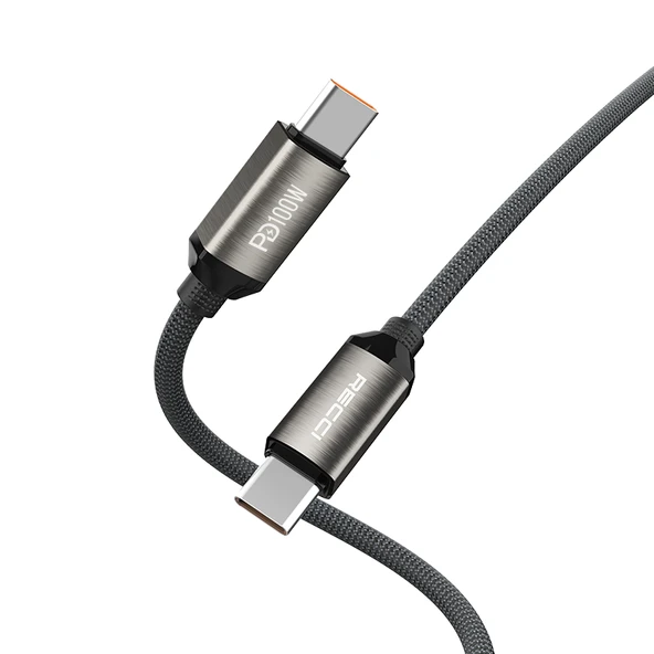 Recci RS45CC Type-C to Type-C PD 100W Örgü Tasarımlı Hızlı Şarj Özellikli Data ve Şarj Kablosu 1M - 2