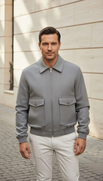 Erkek Oversize Kaşe Mont Siyah – Kalın Kumaş Şık Kışlık Mont - Resim 4