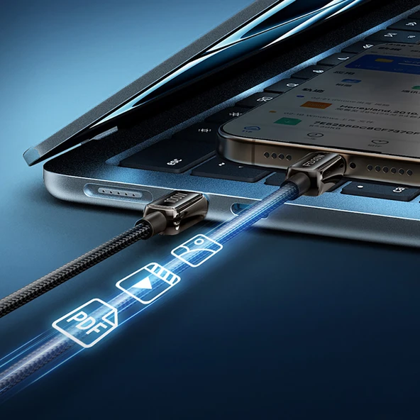 Recci RS42CL Lamp Display Serisi Type-C to Lightning PD 30W Hızlı Şarj Özellikli Data ve Şarj Kablosu 1.5M - Resim 6