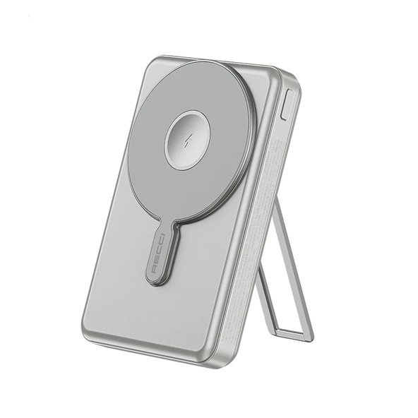 Recci RPB-W23 PD 20W Led Göstergeli Standlı Kablosuz Şarj Özellikli Type-C ve Lightning Kablolu Powerbank 15W 10000mAh - 8