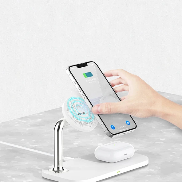 Recci RCW-20 Prestige Serisi 3in1 M-safe 15W Hızlı Şarj Özellikli Magnetik Kablosuz Şarj Standı - 5