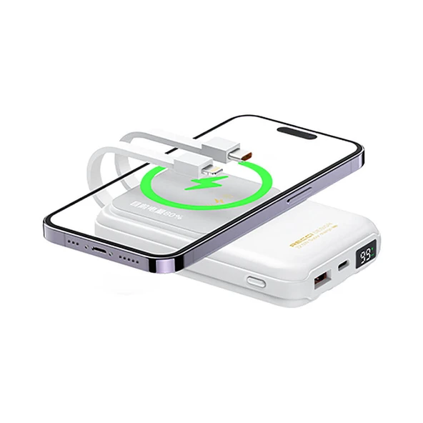Recci RPB-W10 Polaris Serisi Çift Kablolu LED Dijital Göstergeli Wireless Powerbank 15W 10000mAh - 3