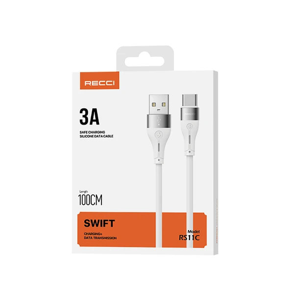 Recci RS11C Swift Serisi USB-A to Type-C 3A Hızlı Şarj Özellikli Data ve Şarj Kablosu 1M - 8