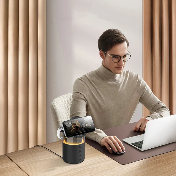 Recci RCW-51 Kablosuz Şarj Standı Ambiyans Işıklı Bluetooth Speaker Hoparlör Özellikli - 5