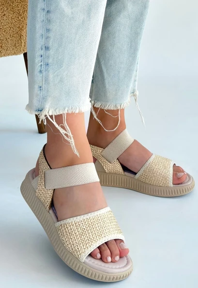 Jake Bej Hasır Cilt Sandalet - Resim 10