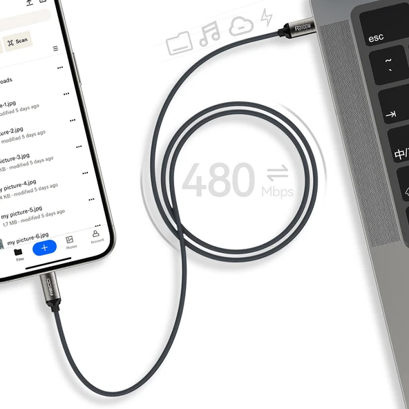 Recci RS45CC Type-C to Type-C PD 100W Örgü Tasarımlı Hızlı Şarj Özellikli Data ve Şarj Kablosu 1M - 6