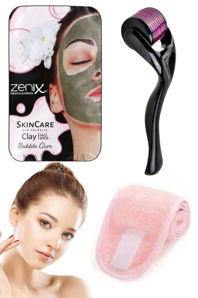 3'lü Set Spor Yoğa Makyaj Havlu Saç Bandı Bakım Leke Akne Kırışıklık Göz Altı Yenileme Dermaroller