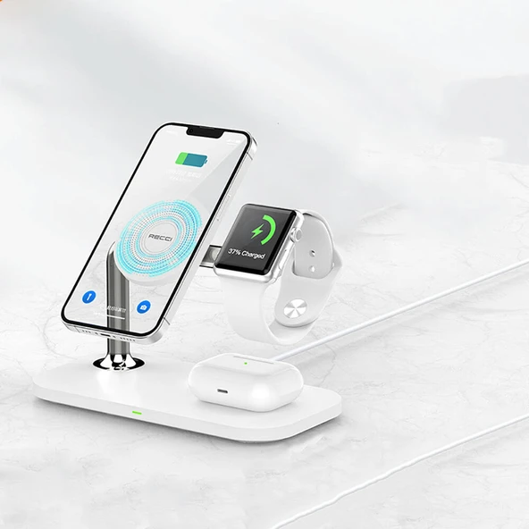 Recci RCW-20 Prestige Serisi 3in1 M-safe 15W Hızlı Şarj Özellikli Magnetik Kablosuz Şarj Standı - 2