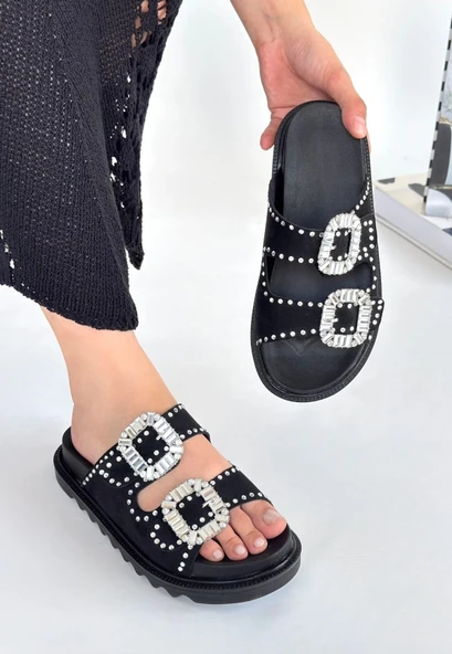 Juana Siyah Nubuk Taşlı Terlik - Resim 3