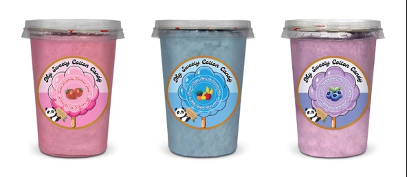 ÇİLEK, TUTTİ FRUTTİ , YABANMERSİNİ, AROMALI 3'LÜ GURME PAMUK ŞEKERLER