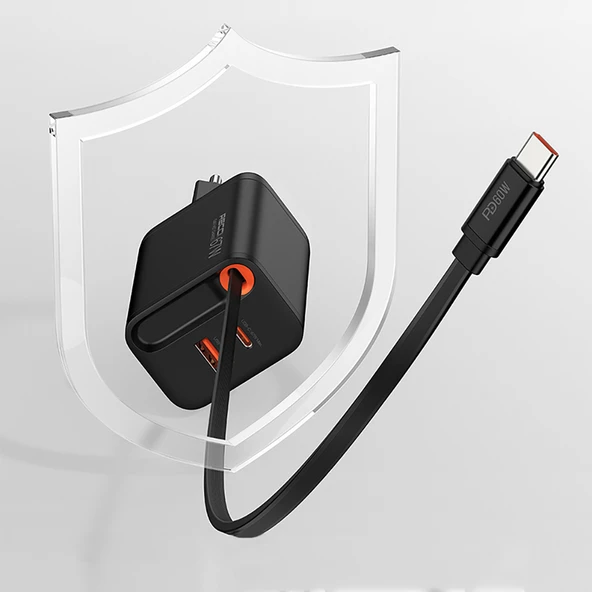 Recci RC103E GaN Teknolojili Hızlı Şarj Başlığı USB-A to Type-C PD 67W Type-C Kablolu Şarj Seti - 10