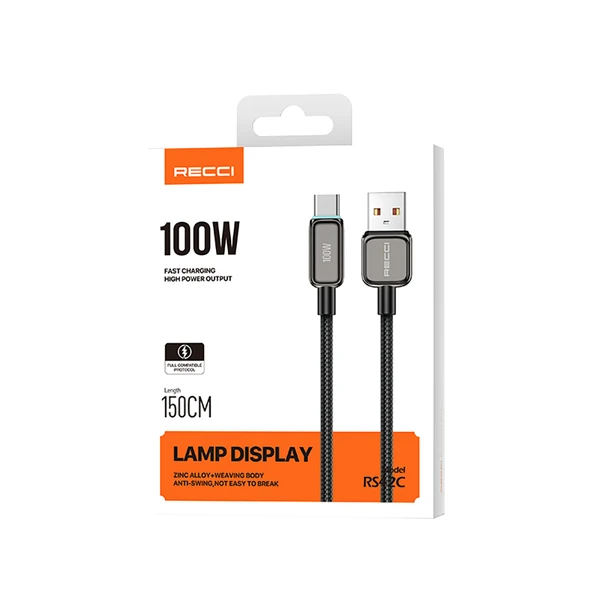 Recci RS42C Lamp Display Serisi USB-A to Type-C 100W Hızlı Şarj Özellikli Data ve Şarj Kablosu 1.5M - 6