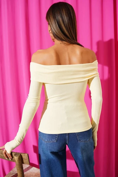 Madonna Yaka Düğmeli Bluz Sarı - Resim 6