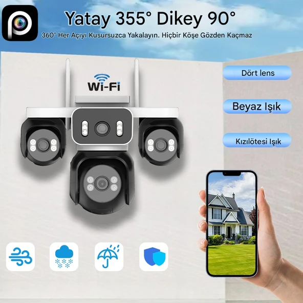 Ventus ES-5804 8MP 4 Kameralı Wifi  16X Zoom HiEasy Gece Görüş Çift Yönlü Ses Uzaktan İzleme Kişi Takibi Türkçe - 5