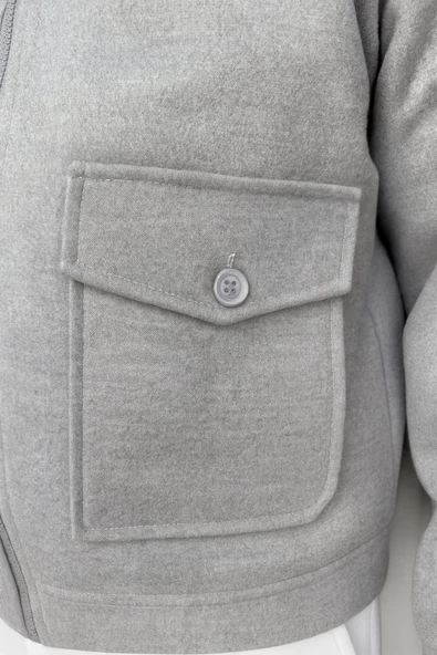 Erkek Oversize Kaşe Mont Siyah – Kalın Kumaş Şık Kışlık Mont - Resim 7