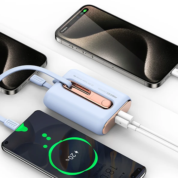 Recci RPB-P12C PD 20W Askı İpli Hızlı Şarj Özellikli Type-C Kablolu Powerbank 22.5W 9000mAh - 8