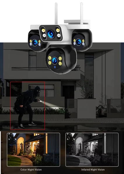 Ventus ES-5804 8MP 4 Kameralı Wifi  16X Zoom HiEasy Gece Görüş Çift Yönlü Ses Uzaktan İzleme Kişi Takibi Türkçe - 8