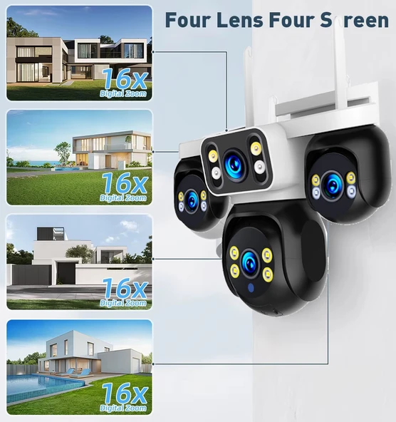Ventus ES-5804 8MP 4 Kameralı Wifi  16X Zoom HiEasy Gece Görüş Çift Yönlü Ses Uzaktan İzleme Kişi Takibi Türkçe - 9