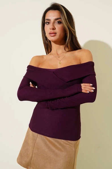 Madonna Çapraz Yaka Bluz mürdüm - Resim 7