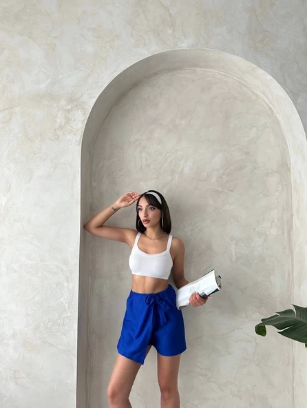 Fiyonklu şort etek saks s255021 - Resim 11