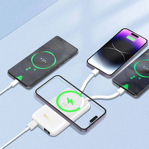 Recci RPB-W10 Polaris Serisi Çift Kablolu LED Dijital Göstergeli Wireless Powerbank 15W 10000mAh - 7