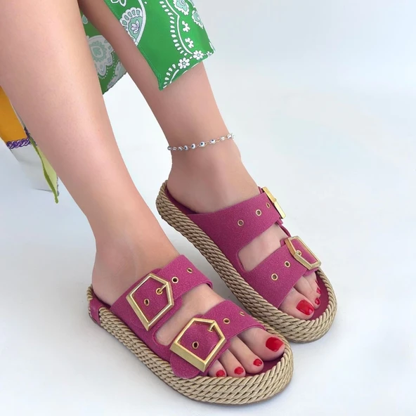 Loera Pemba Nubuk Çift Tokalı Terlik - Resim 9