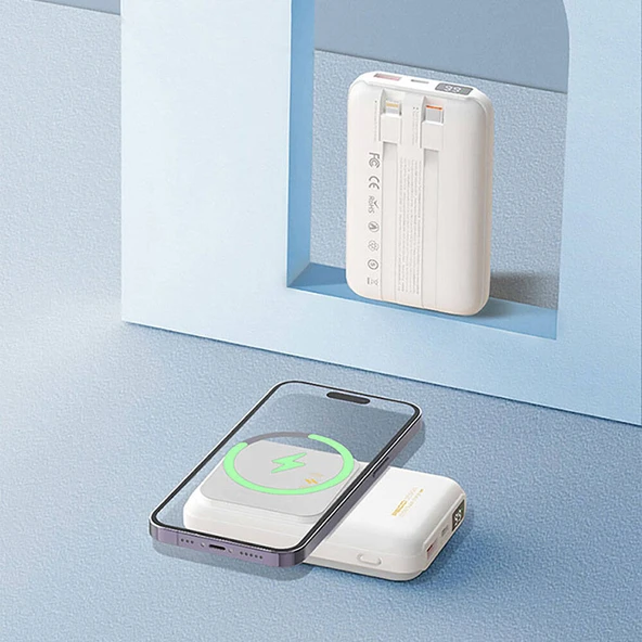 Recci RPB-W10 Polaris Serisi Çift Kablolu LED Dijital Göstergeli Wireless Powerbank 15W 10000mAh - 8