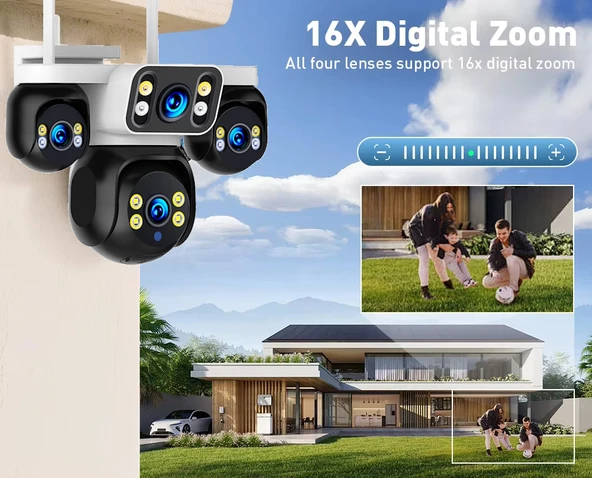 Ventus ES-5804 8MP 4 Kameralı Wifi  16X Zoom HiEasy Gece Görüş Çift Yönlü Ses Uzaktan İzleme Kişi Takibi Türkçe - 2