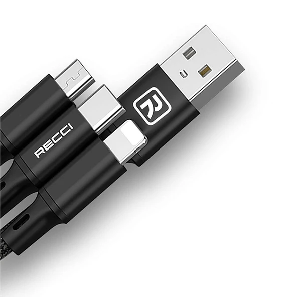Recci RCS-D120 Fast Wind Serisi 3in1 USB-A to Lightning – Type-C – Micro Şarj ve Data Kablosu 1.2M - 6
