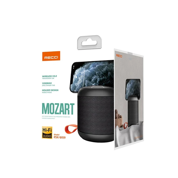 Recci RSK-W09 Mozart Serisi Hi-Fi Askılı Telefon Tutuculu Wireless Bluetooth 5.0 Speaker Hoparlör 1200mAh - 10