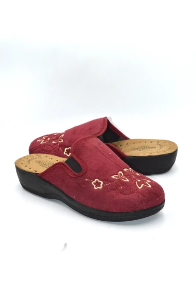 Kadın Bordo Çiçekli Kışlık Ev Terliği - 4