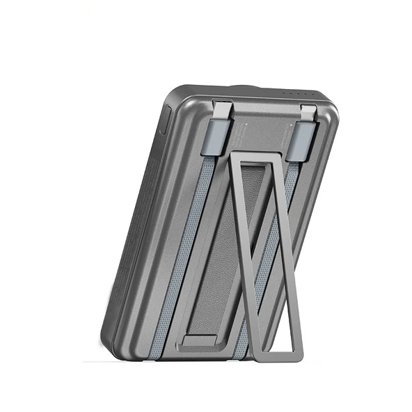 Recci RPB-W23 PD 20W Led Göstergeli Standlı Kablosuz Şarj Özellikli Type-C ve Lightning Kablolu Powerbank 15W 10000mAh - 3