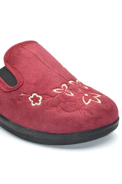 Kadın Bordo Çiçekli Kışlık Ev Terliği - 3