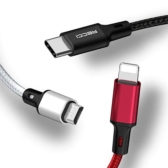 Recci RCS-D120 Fast Wind Serisi 3in1 USB-A to Lightning – Type-C – Micro Şarj ve Data Kablosu 1.2M - 5