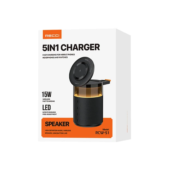 Recci RCW-51 Kablosuz Şarj Standı Ambiyans Işıklı Bluetooth Speaker Hoparlör Özellikli - 10